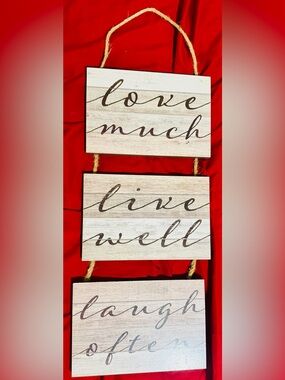 Rustic Farmhouse Hanging Wood Sign | Love Much Live Well Laugh Often
